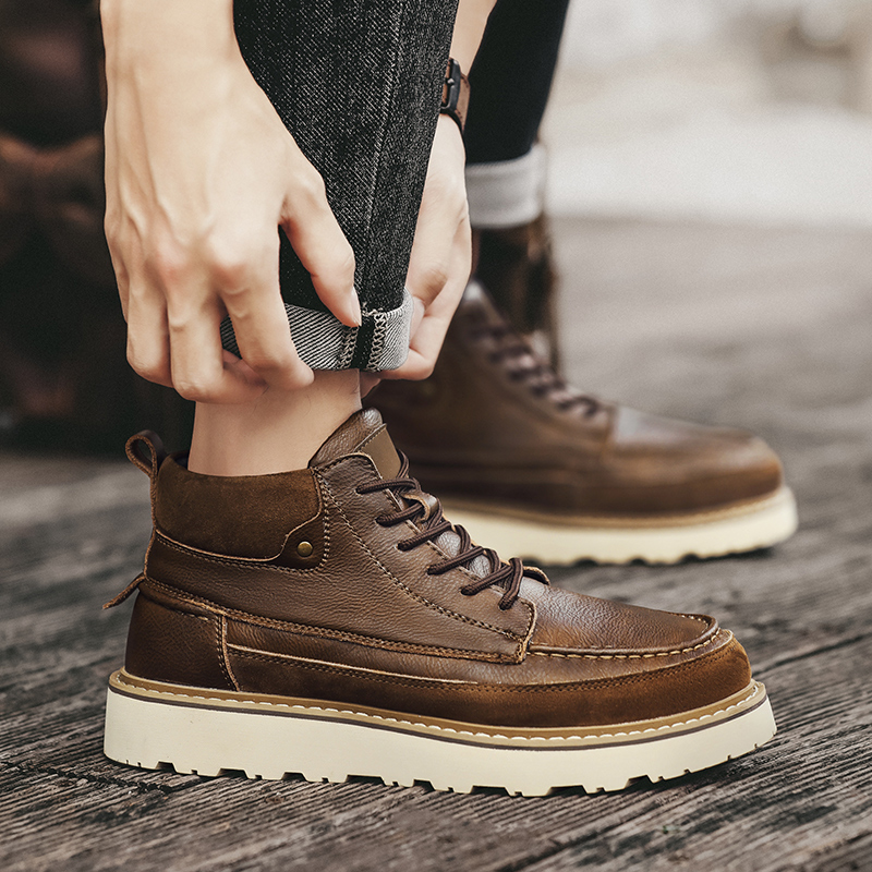 Men Brown Fleece Lined Warm Hi - Men'S Shoes For Work 评论和价格